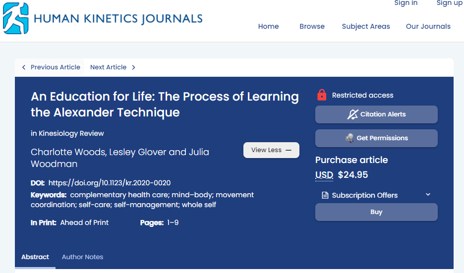 Webpage of Kinesiology Review Journal