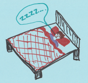 Cartoon image of person asleep in bed